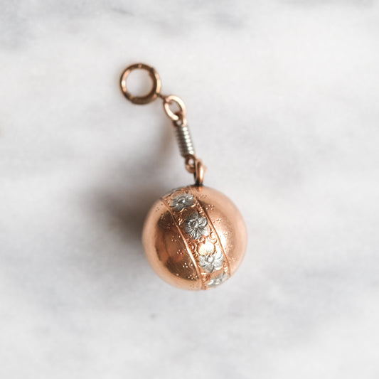 12K Rose Gold and Platinum Floral Embossed Ball Pendant