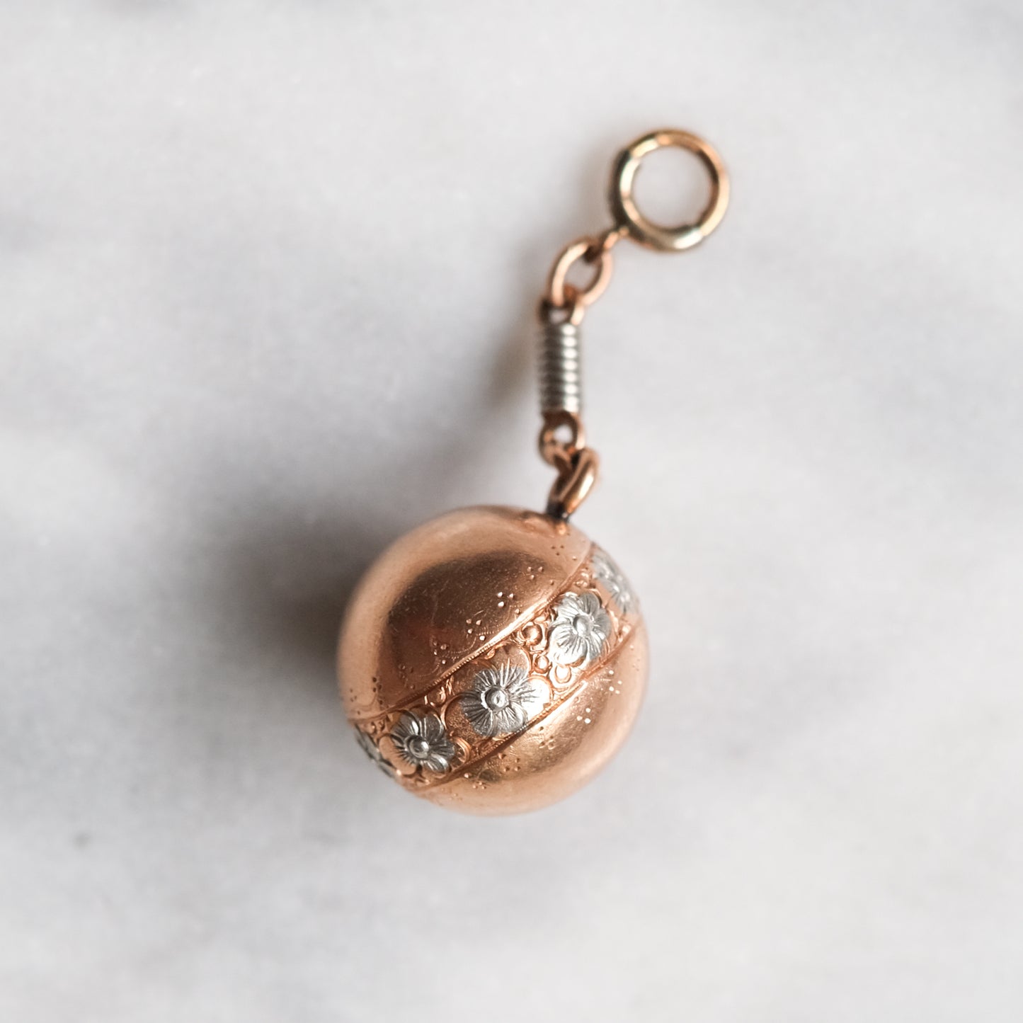 12K Rose Gold and Platinum Floral Embossed Ball Pendant