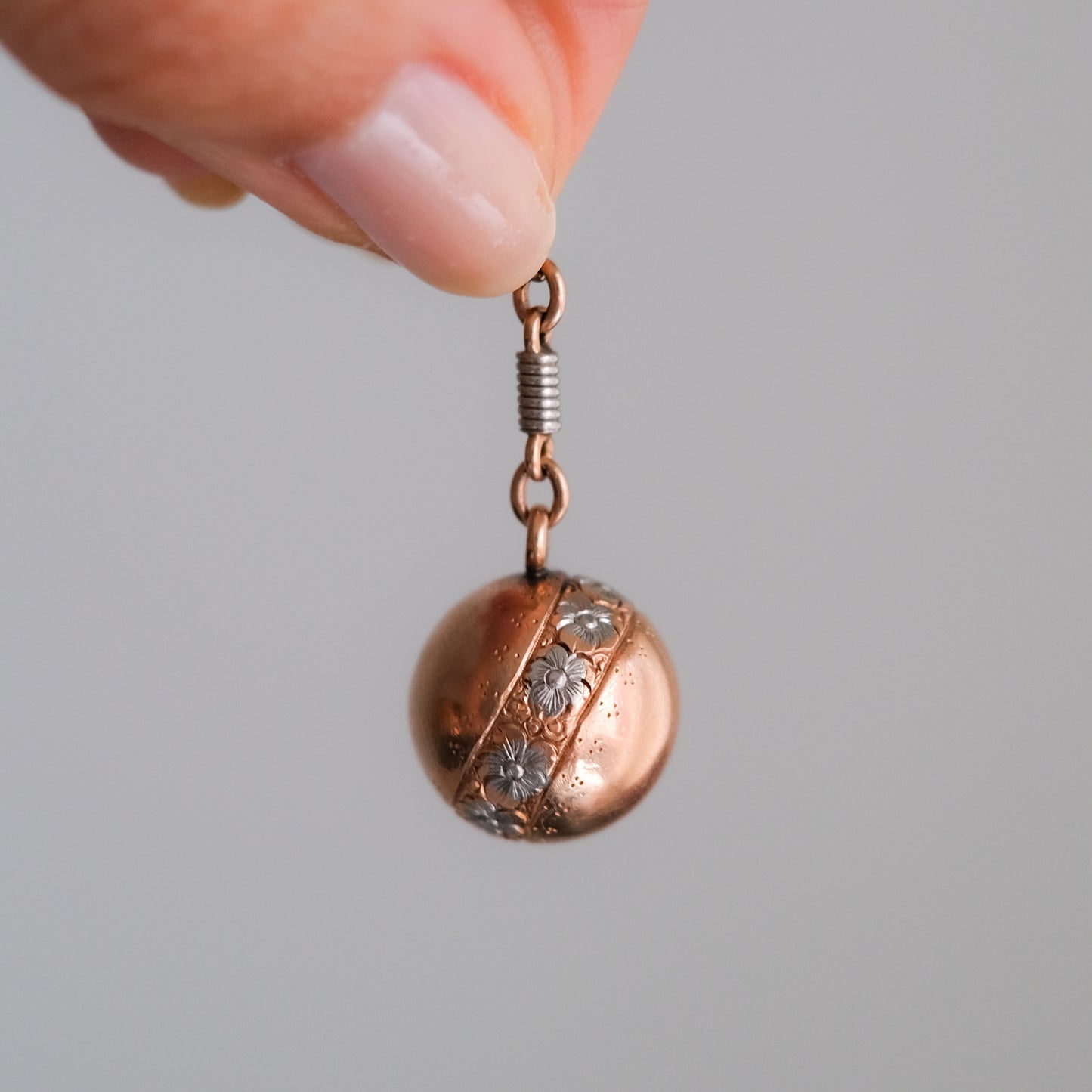 12K Rose Gold and Platinum Floral Embossed Ball Pendant