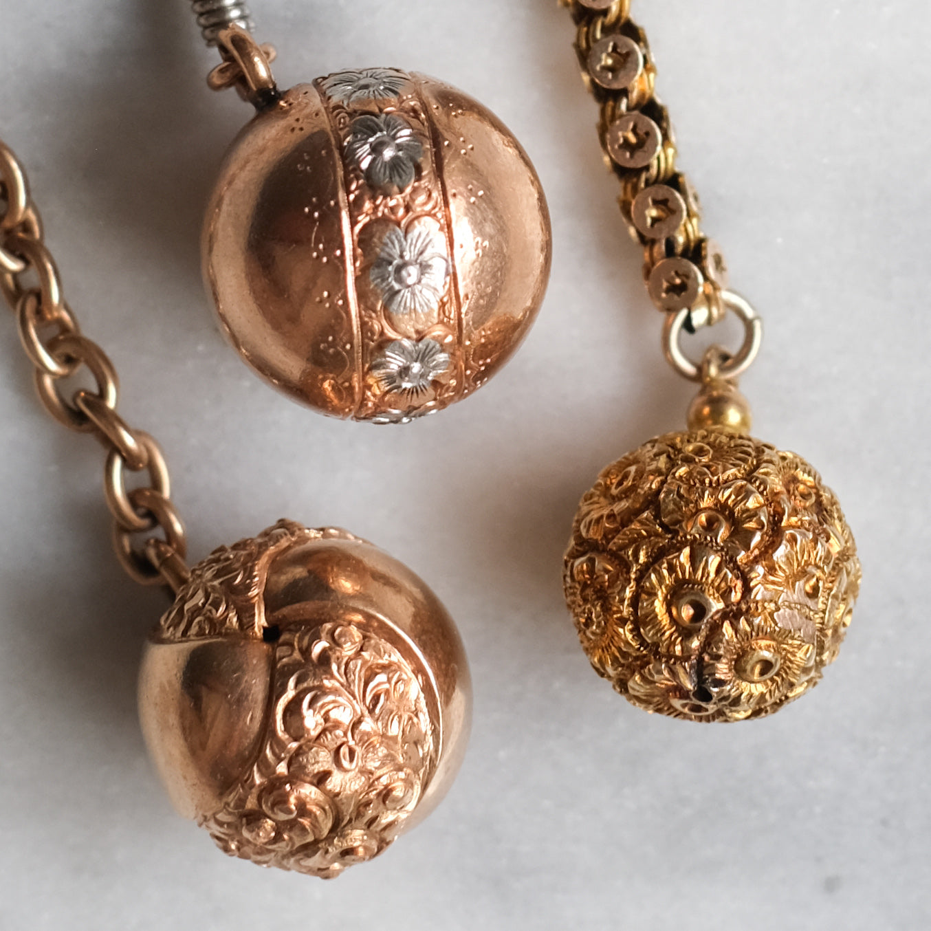 12K Rose Gold and Platinum Floral Embossed Ball Pendant