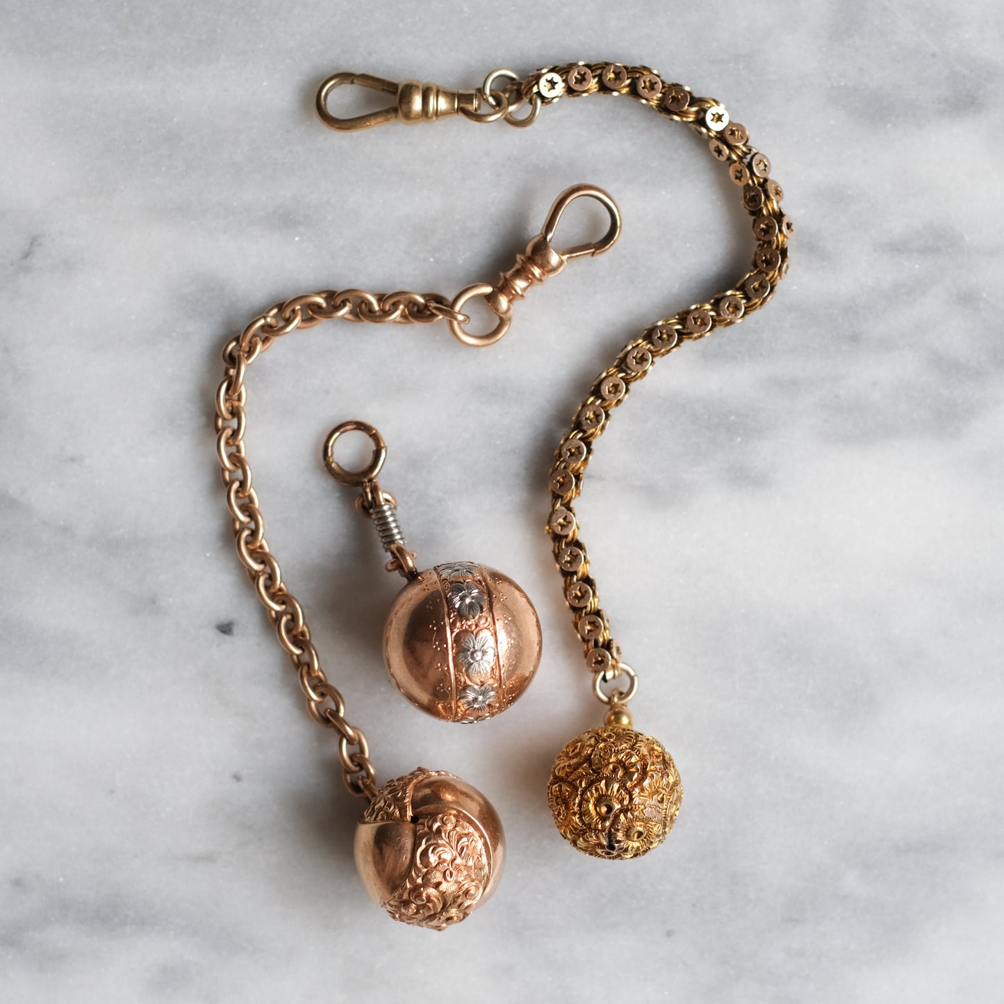 12K Rose Gold and Platinum Floral Embossed Ball Pendant