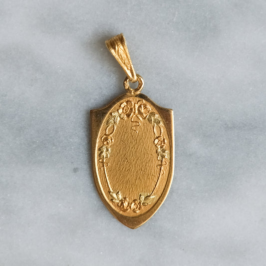 French Belle Époque 18K Two-Tone Gold Floral Garland Medallion Pendant