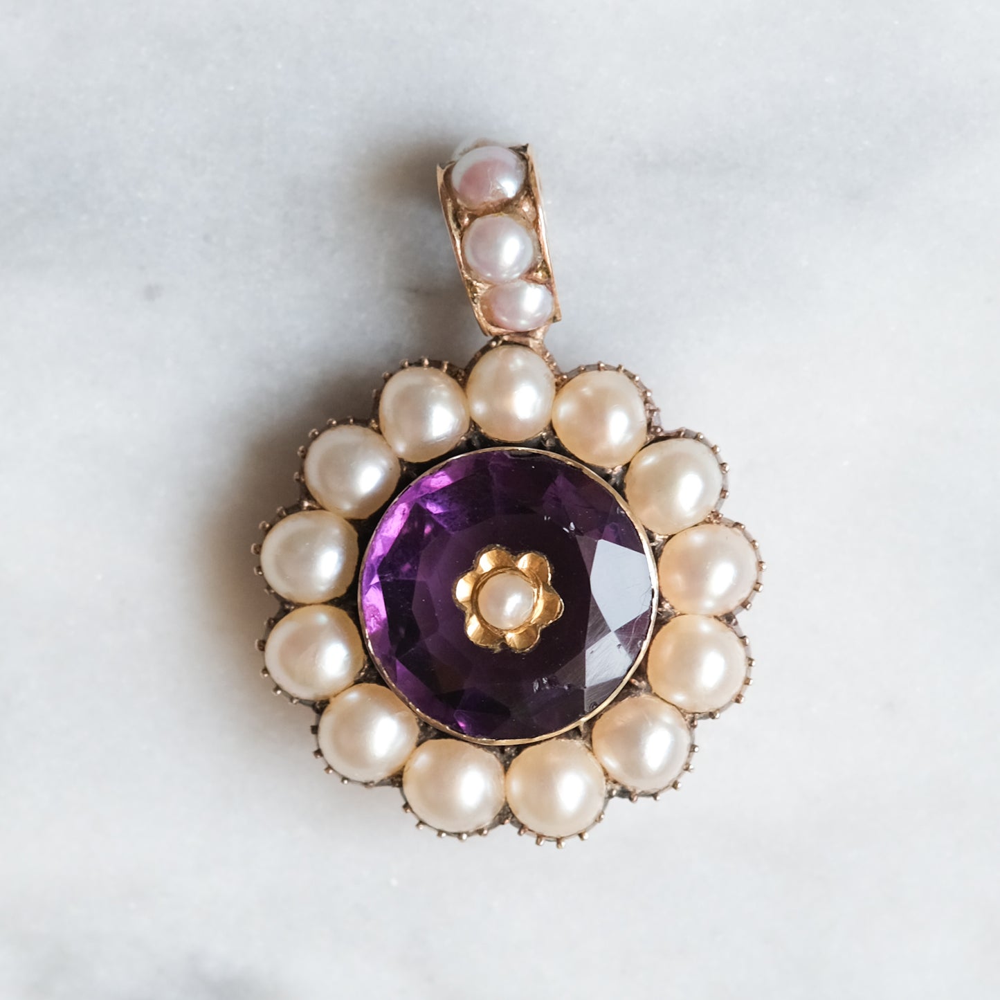 Victorian 14K Rose Gold Amethyst with Pearls Locket