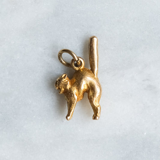 Vintage 9K Rose Gold Hissing Cat Charm