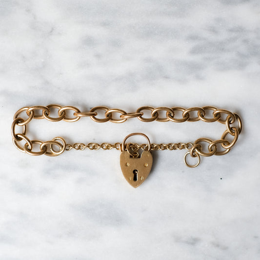 Antique Victorian 9K Rose Gold Curb-Link Padlock Bracelet