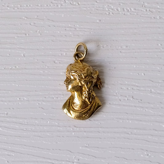 9K Yellow Gold Art Nouveau Style Lady Portrait Charm