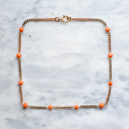 Vintage 9K Two-Tone Gold Coral Station Chain