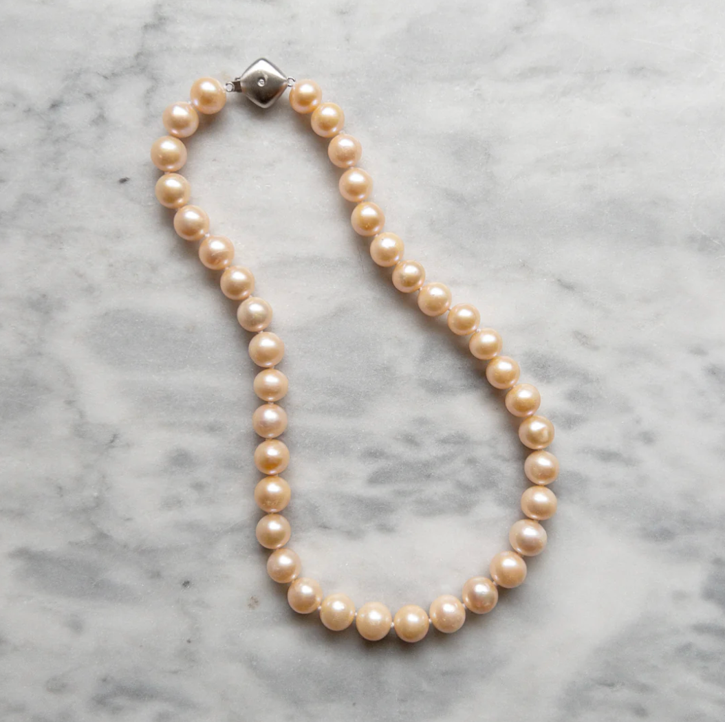 14 inch 14K White Gold Pink Freshwater Cultured Pearl Strand