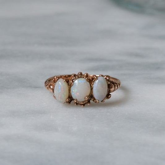 Vintage 9K Rose Gold 3-Stone Opal Ring